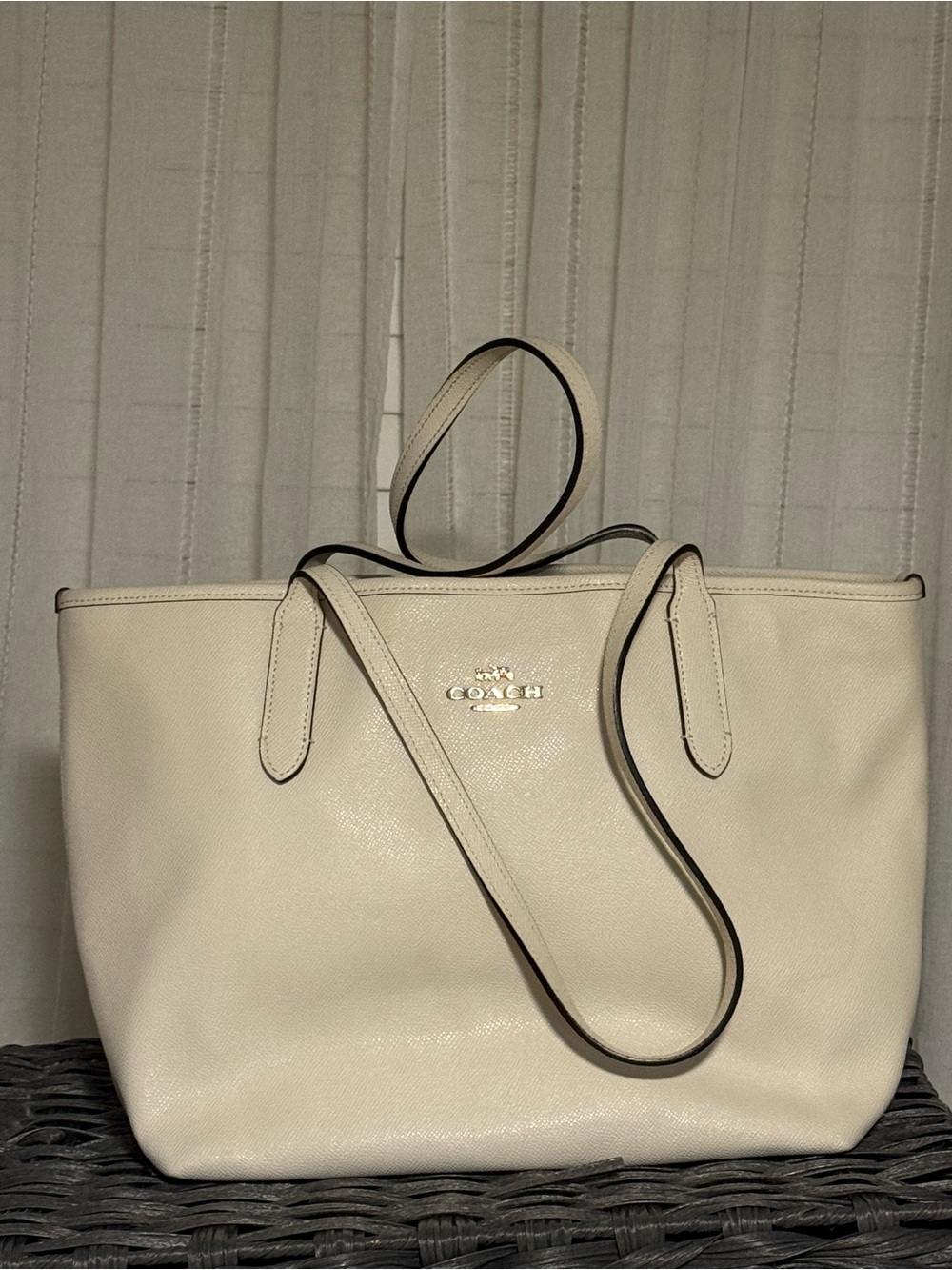 Coach Cream Leather Tote with Gold Logo
